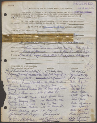 harrison county alumnae association charter application, december 27, 1951 (image)