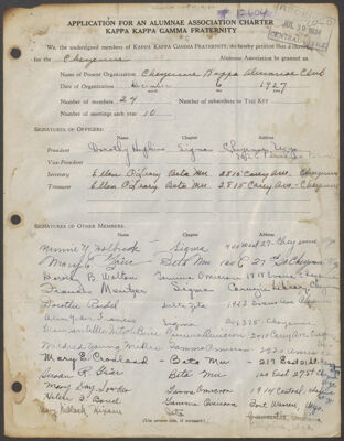 cheyenne alumnae club charter application, december 6, 1927 (image)