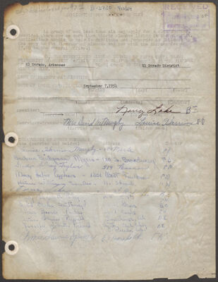 el dorado district alumnae club charter application, september 7, 1954 (image)