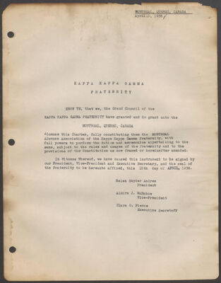 montreal alumnae association charter typescript, april 15, 1936 (image)
