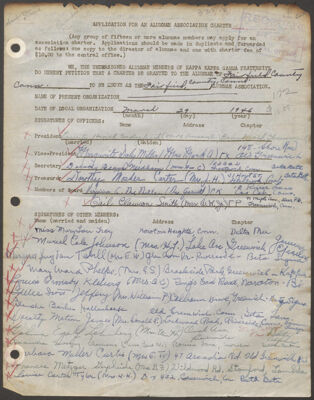 fairfield county alumnae association charter application, march 29, 1946 (image)