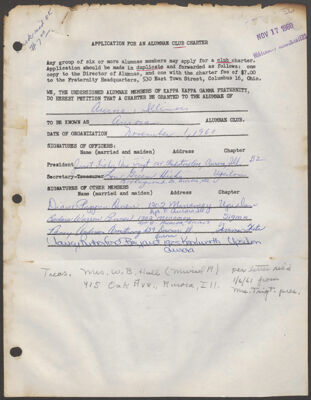 kappa kappa gamma to janet van trigt memorandum, january 11, 1961 (image)