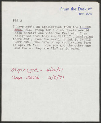 ruth lane to terry mollica note, may 1971 (image)