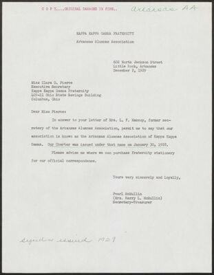 pearl mcmullin to clara pierce letter, december 2, 1929 (image)