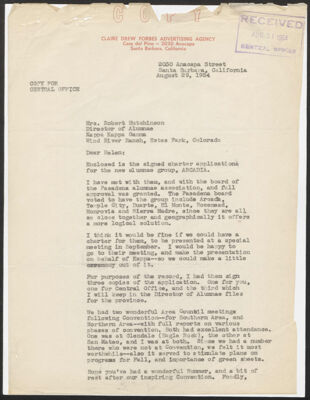 claire walker to helen hutchinson letter, august 29, 1954 (image)