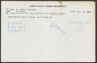 kay luce to charlotte copeland memorandum, november 18, 1964 (image)