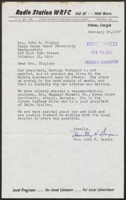 ruth hawkins to jean tingley memorandum, february 17, 1957 (image)