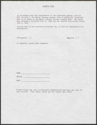 macon and middle georgia alumnae club reinstatement fraternity council vote forms, september 1975 (image)