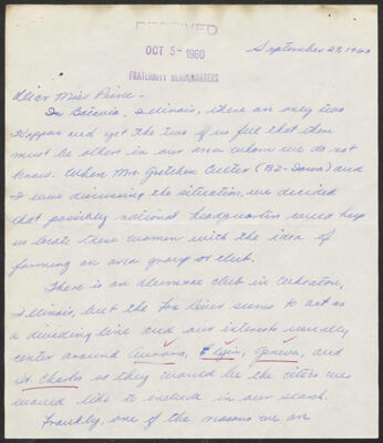 ginnie blanchard to dorothy lowe letter, december 8, 1960 (image)