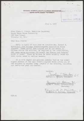 harper, jones, and worthen to clara pierce letter, july 1, 1953 (image)