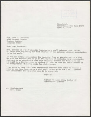nancy anderson to fraternity headquarters letter, march 30, 1970 (image)
