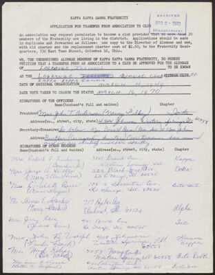 nancy anderson to fraternity headquarters letter, march 30, 1970 (image)