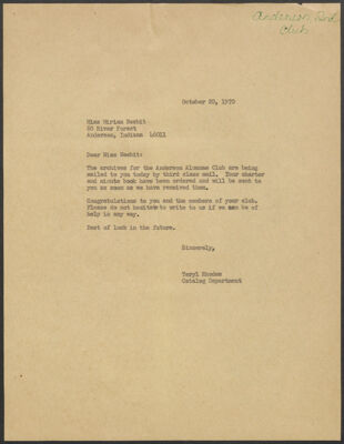 teryl rhodes to ruth lane letter, october 6, 1970 (image)