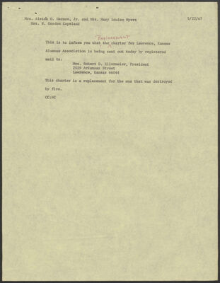 lawrence alumnae association information sheet, c. may 5, 1967 (image)