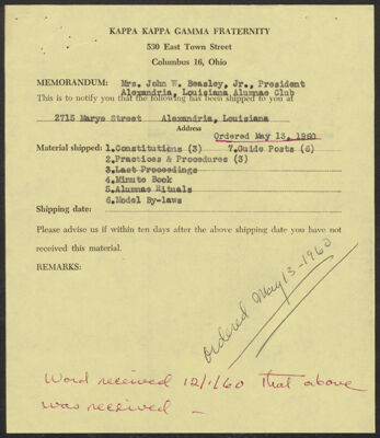marjorie beasley to charlotte copeland letter, november 23, 1960 (image)