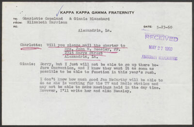 marjorie beasley to charlotte copeland letter, november 23, 1960 (image)