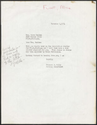loris hadden to fraternity headquarters letter, september 30, 1954 (image)