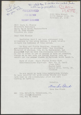 jeannette rustemeyer to clara pierce letter, february 7, 1956 (image)