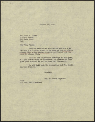 los alamos alumnae club charter application, october 13, 1958 (image)