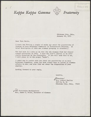 janee shelley to vera marine letter, january 29, 1975 (image)