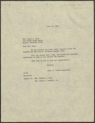 duncan alumnae club charter application, may 18, 1966 (image)