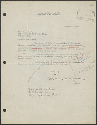 catharine yacom to clara pierce letter, november 19, 1929 (image)