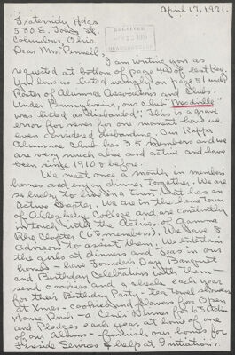 teryl rhodes to ruth lane letter, april 22, 1971 (image)