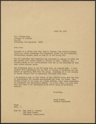 teryl rhodes to ruth lane letter, april 22, 1971 (image)