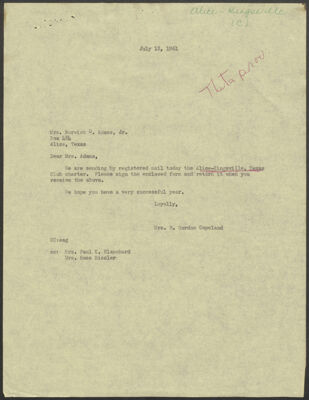 charlotte copeland to mrs. norwick adams, jr. letter, june 7, 1961 (image)
