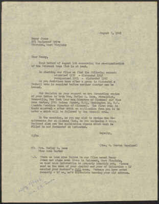 nancy jones to fraternity headquarters letter, august 4, 1962 (image)