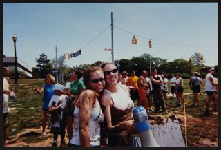 LaRae Shields and Erin Gabbard at Rho Chapter Mud Tug Photograph, May 6, 2001