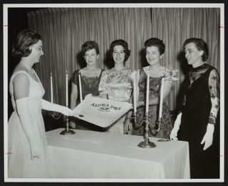 O'Connor, Matt, Rose, Turner, and Unidentified at Delta Phi Chapter Installation Photograph, January 30, 1965