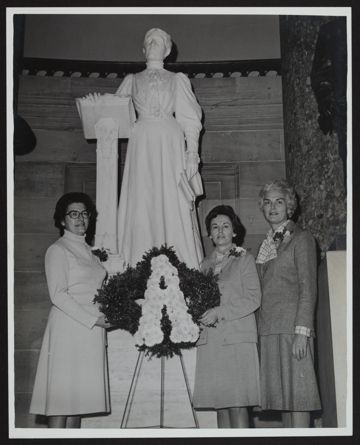 Jones, Selig, and Boyd with Wreath in Front of Frances Willard Statue Photograph, December 3, 1976