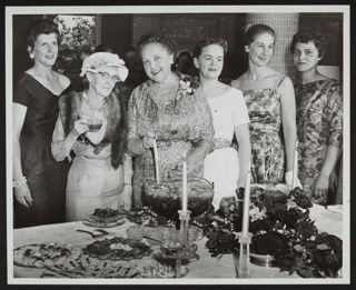 Six Women at Tea Table During Gamma Sigma Chapter Installation Reception Photograph, May 24, 1958