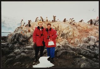 Carolynne Kent and Emily Hippen With Penguins Photographs