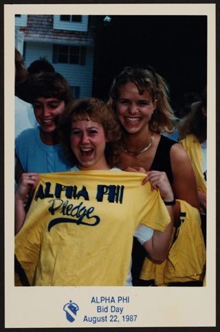 Three Gamma Delta Actives and New Members on Bid Day Photograph, August 22, 1987