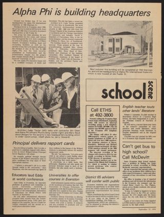 Alpha Phi Is Building Headquarters Newspaper Clipping, September 12, 1974