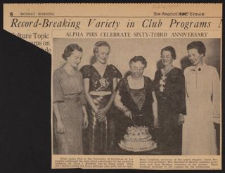 Alpha Phis Celebrate Sixty-Third Anniversary Newspaper Clipping, October 14, 1935
