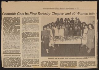 Columbia Gets Its First Sorority Chapter, and 40 Women Join Newspaper Clipping, September 24, 1984