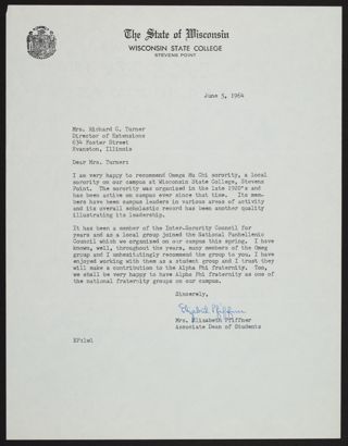 Elizabeth Pfiffner to Mrs. Richard C. Turner Letter, June 5, 1964