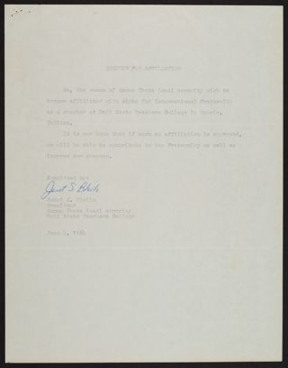 Request for Affiliation: Gamma Theta Local Sorority, June 4, 1964