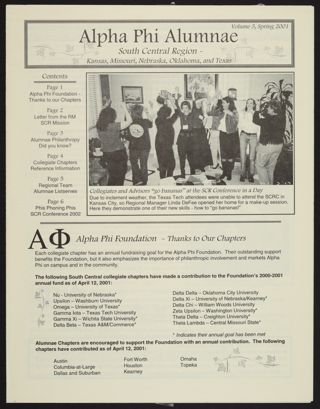 Alpha Phi Alumnae: South Central Region, Vol. 5, Spring 2001