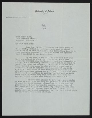 Ina E. Gittings to Helen Bull Letter, May 16, 1924