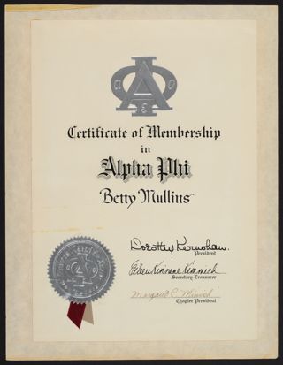 Betty Mullins Membership Certificate, 1941