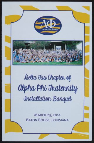 Delta Tau Chapter of Alpha Phi Fraternity Installation Banquet Program, March 23, 2014