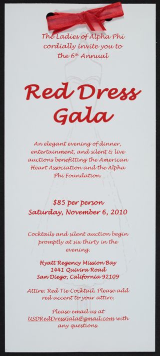 Eta Rho Chapter 6th Annual Red Dress Gala Invitation, November 6, 2010