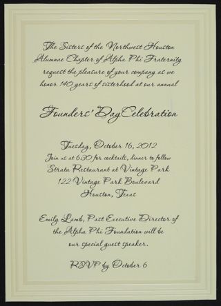 Northwest Houston Alumnae Chapter Founders' Day Celebration Invitation, October 16, 2012