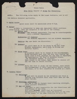 Beta Delta Chapter House Rules, September 11, 1924