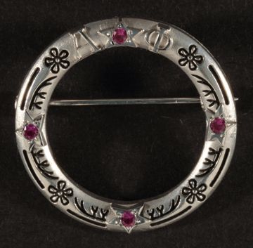 Mary Helen Dryden 50-Year Pin With Pink Jewels, c. 1995