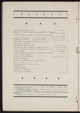 Alpha Phi Quarterly, January 1947 Table of Contents